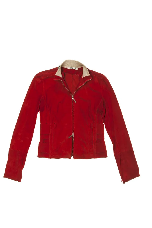 trendy biker-style jackets for women -Gianfranco Ferre - Red Suede Zip Up Jacket - IT 42