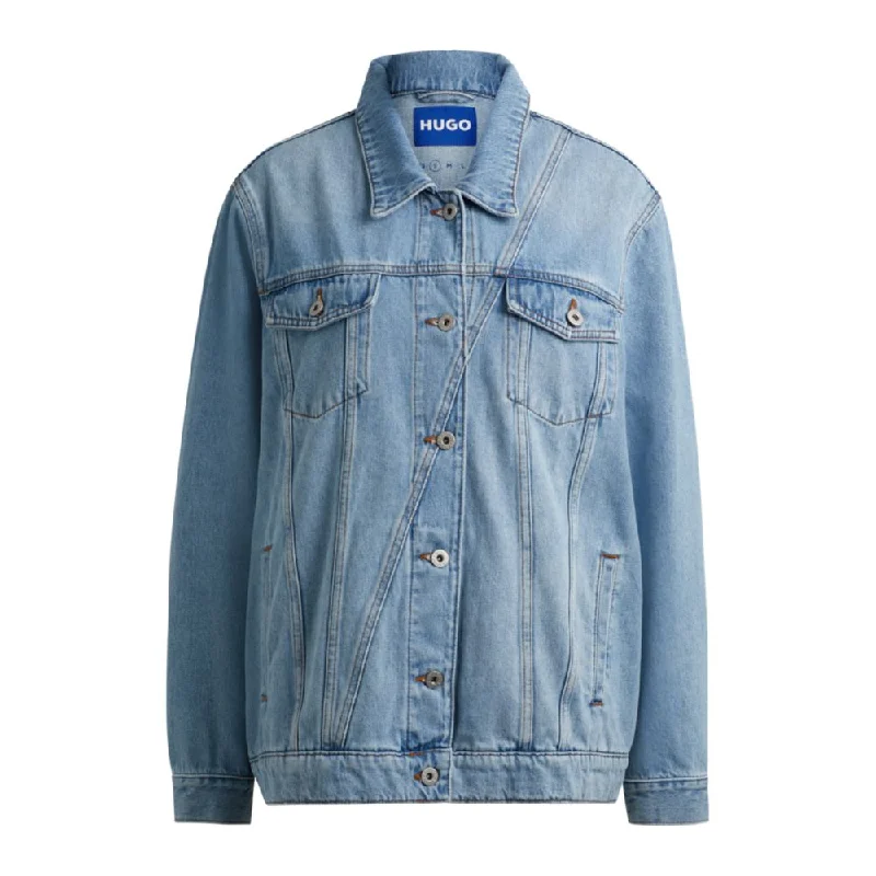 stylish boyfriend coats for women -Boxy-fit jacket in blue rigid stonewashed denim