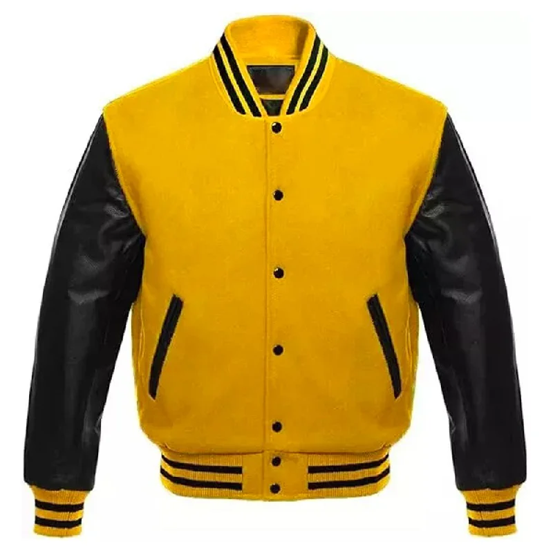 trendy oversized coats for women -Yellow Varsity Letterman Baseball Jacket