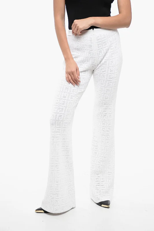 women's vegan leather trousers -Givenchy Perforated Viscose Blend Flared Fit Pants with Monogram Moti