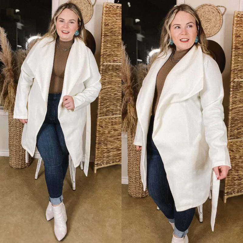 women's sherpa coats -NYC Dreamer Open Front Jacket with Waist Tie in Off White