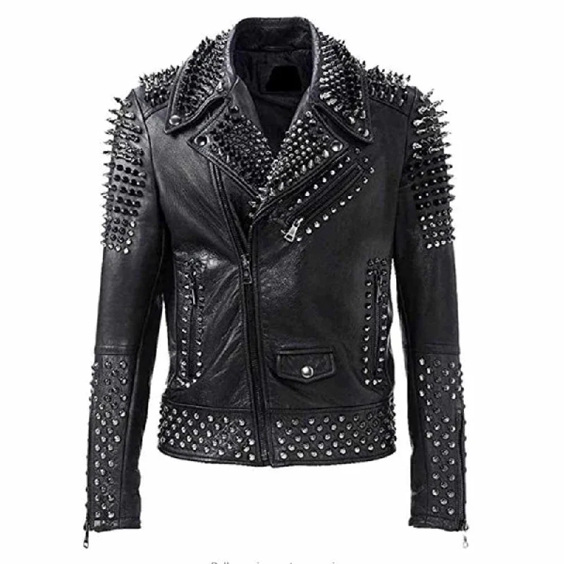 women's thermal winter coats -Punk Rock Silver Studded Leather Jacket