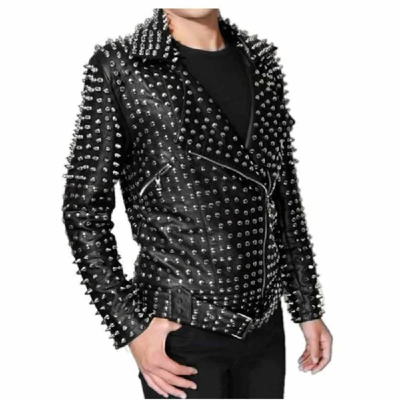 women's sherpa coats -Punk Rock Silver Studded black jacket