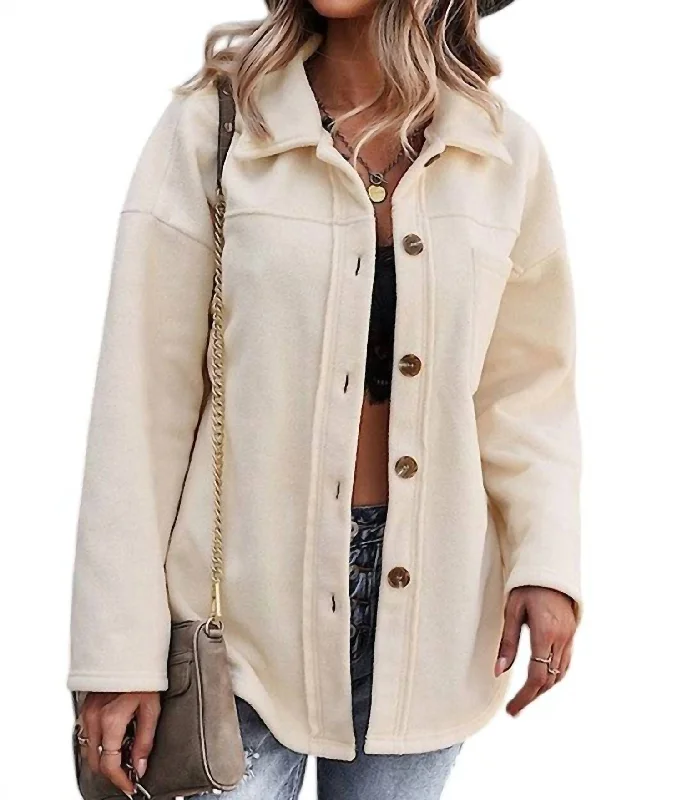 stylish structured coats for women -Chandra Fleece Shacket In Beige