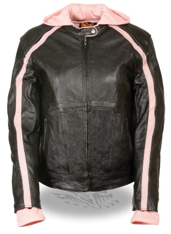 women's longline wool coats -Milwaukee Leather SH1951 Women's Black and Pink Striped Leather Jacket