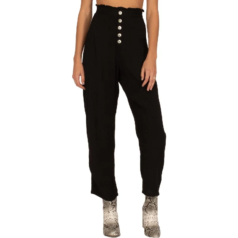 women's belted cargo pants -Amuse Society Womens Billie Polka Dot Ruffled Paperbag Pants