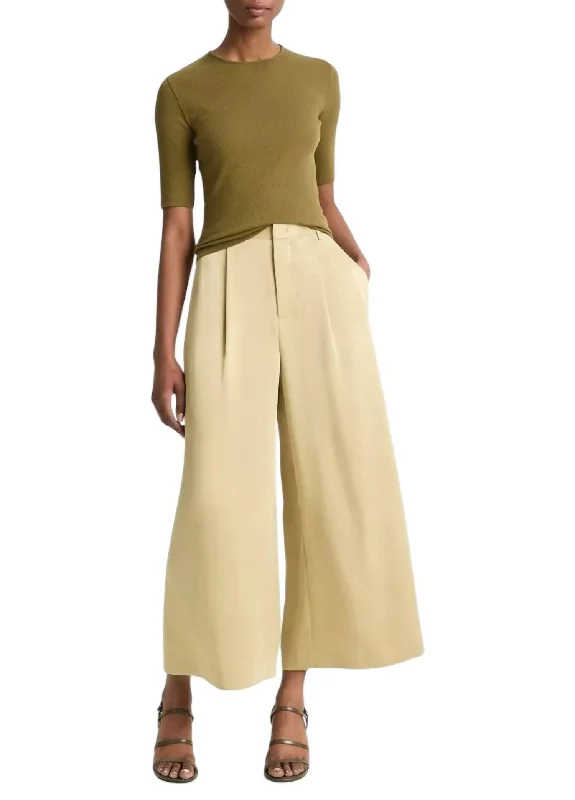 trendy bell-bottom jeans for women -Mid-Rise Satin Culotte Pants In Pale Cliff