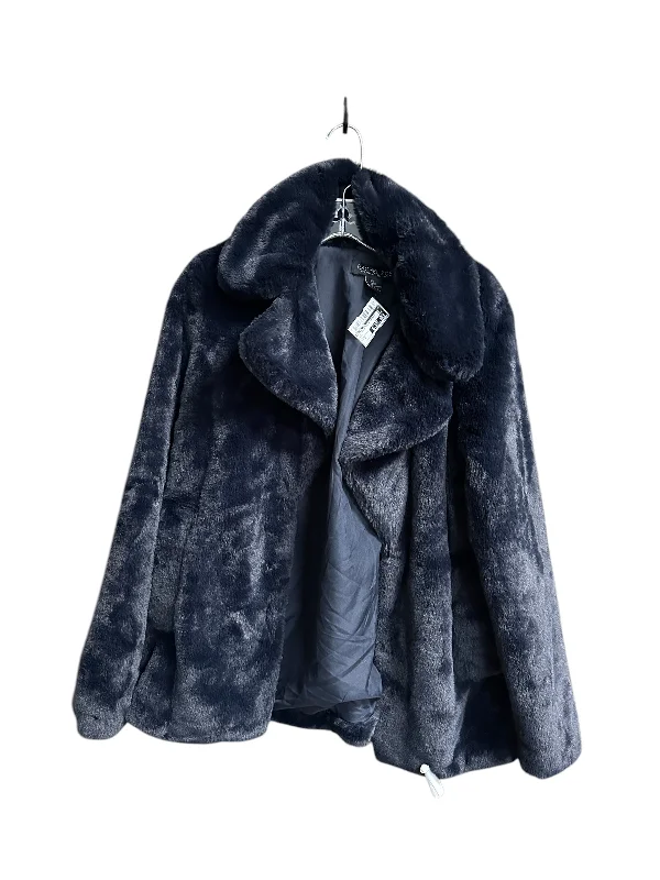 women's cape-style jackets -Coat Faux Fur & Sherpa By Rachel Zoe In Navy, Size: S