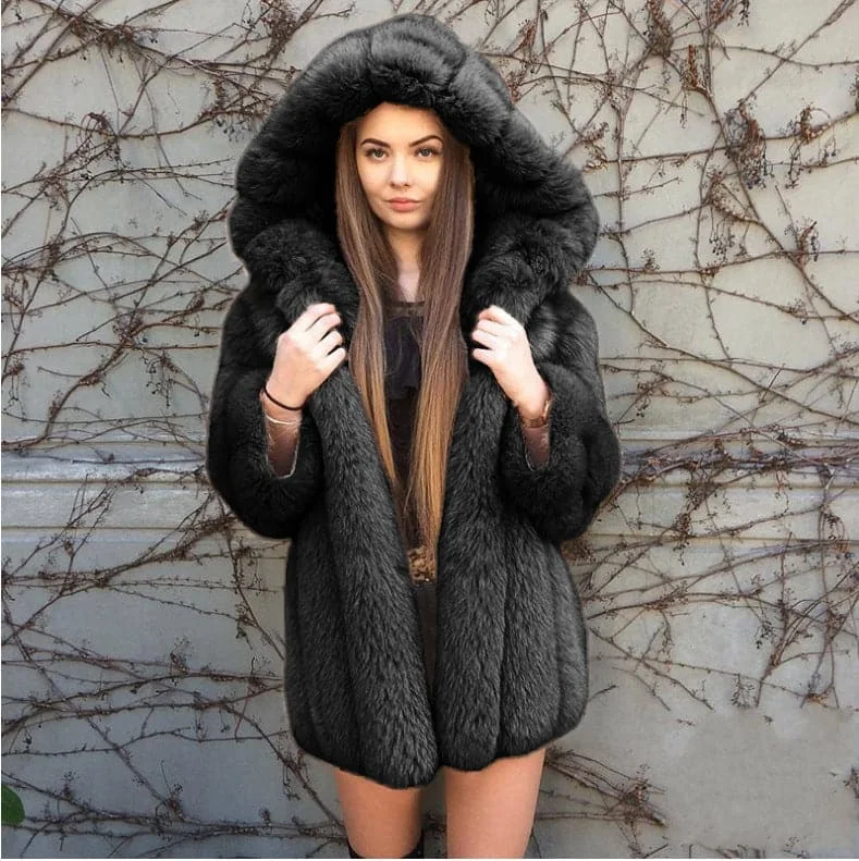 stylish structured coats for women -DressBetty - Trendy Style Large Hat  Warm-keeping Coat Winter Fox Fur