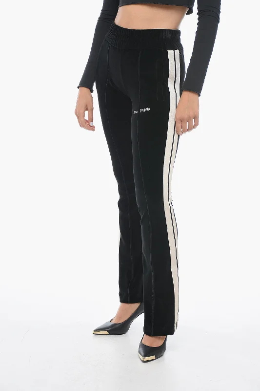 stylish ripped skinny jeans for women -Palm Angels Velour Track Pants with Contrasting Bands