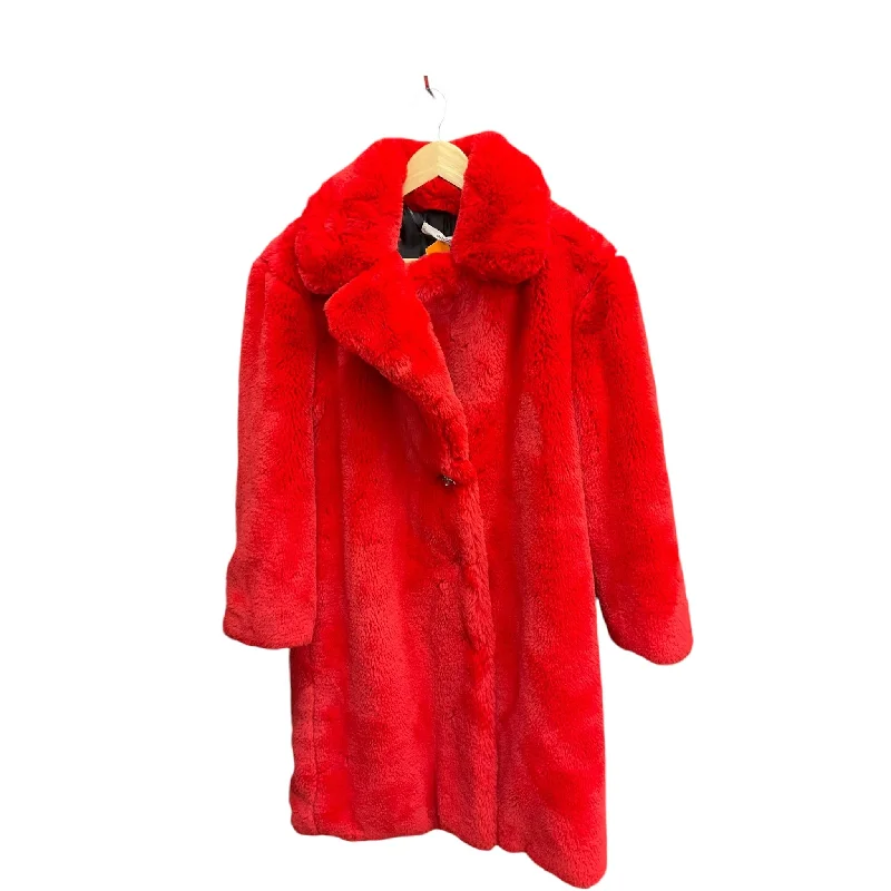 women's warm fleece coats -Coat Faux Fur & Sherpa By Mango In Red, Size: M