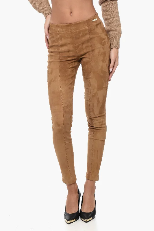 women's velvet pants -Woolrich Elastic Waistband Suede Leggings