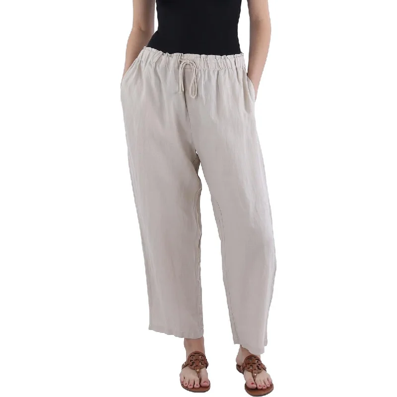 ladies' chino pants -MNG Womens Linen High Rise Cropped Pants