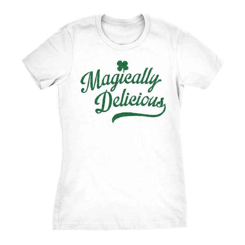 stylish linen tops for women -Magically Delicious White Shirt Glitter Ink Women's T Shirt