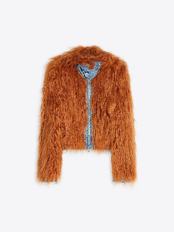 trendy sleeveless coats for women -Faux fur and denim jacket