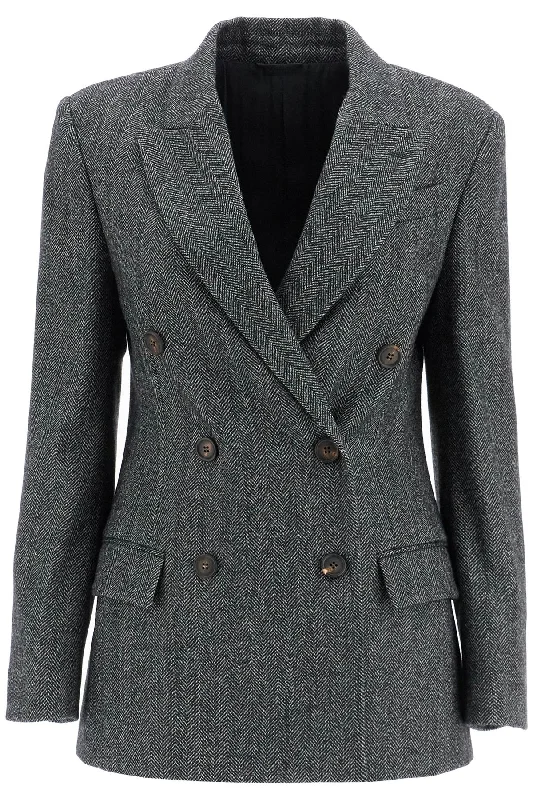 trendy quilted longline coats for women -Brunello Cucinelli Women's 'Chevron Wool Carded Techno Jacket'