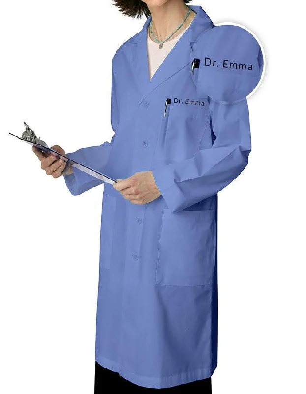 trendy cropped puffer jackets for women -Free Embroidery Adar 39 Inch Unisex Ceil Blue Multiple Pocket Medical Lab Coat