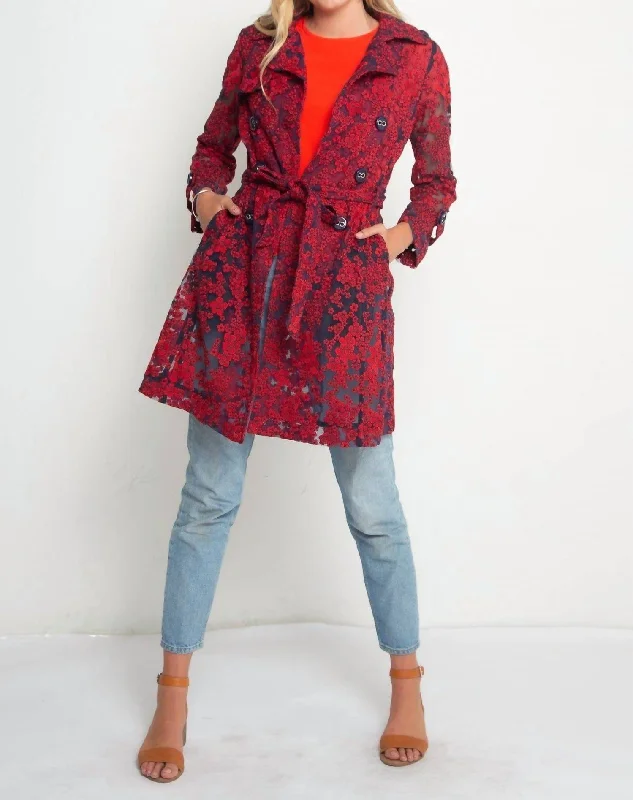 trendy oversized coats for women -Floral Embroidered Mesh Jacket In Cannes Bloom