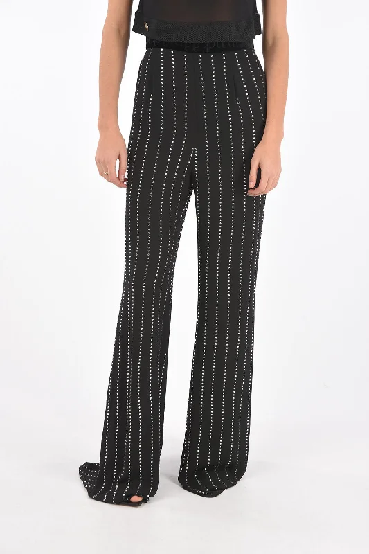 women's wide-leg pants -Philipp Plein COUTURE crystal all over high rise waist palazzo pants