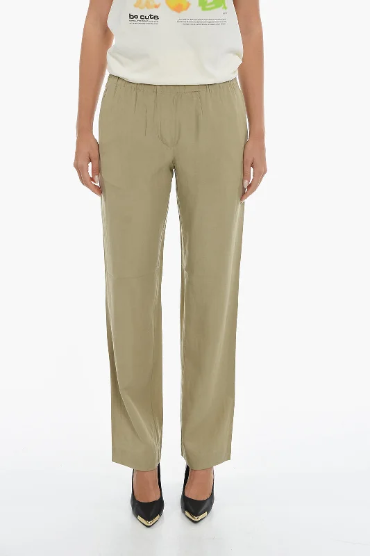 ladies' retro flared pants -Samsoe Samsoe Solid Color HOYS Pants with Drawstring Waist