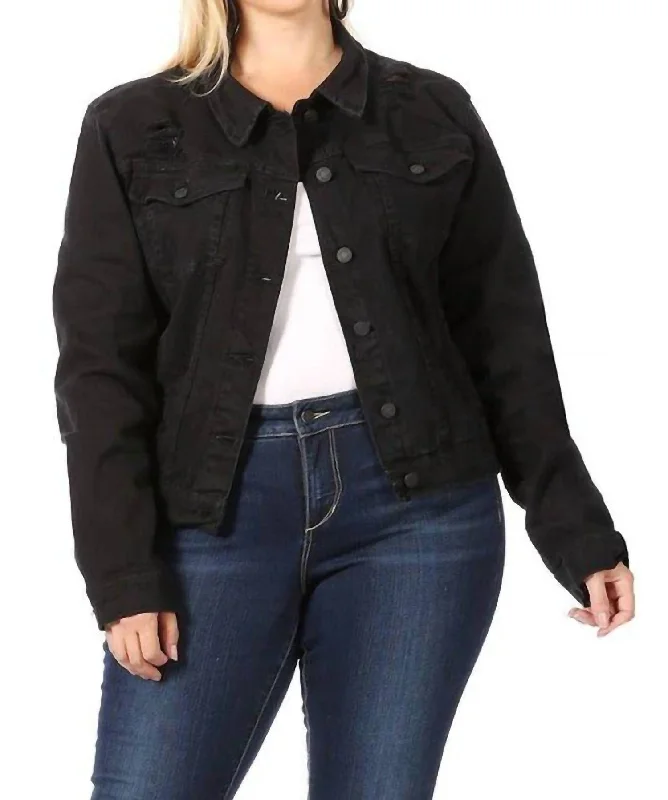 women's reversible jackets -Classic Distressed Jacket In Black