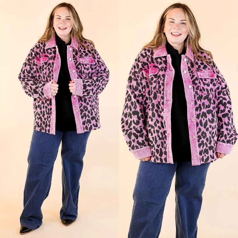 women's two-tone trench coats -Quick To Cuddle Leopard Print Corduroy Jacket in Purple