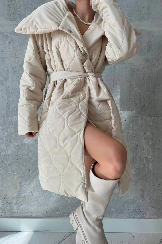 women's sporty hybrid coats -Amelie Polo Collar Quilted Coat