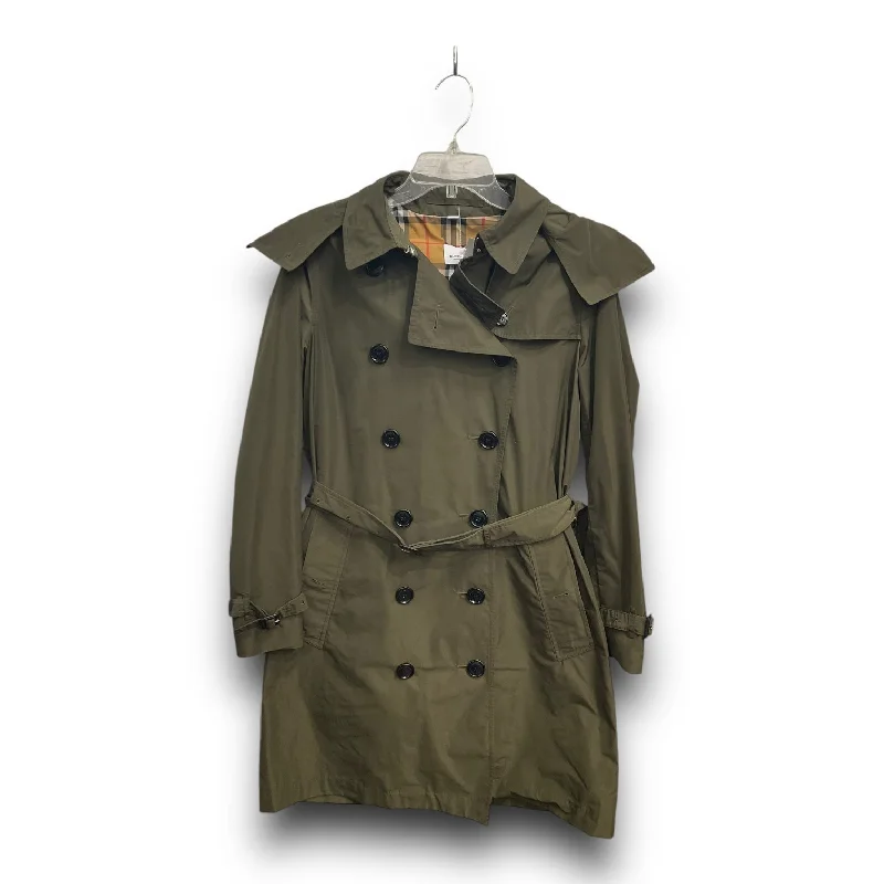 trendy plaid trench coats for women -Coat Luxury Designer By Burberry In Green, Size: S