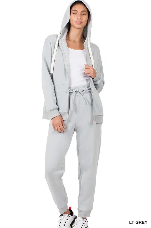 stylish joggers for women -ZIPPER HOODIE SWEAT JACKET & SWEAT PANTS SET