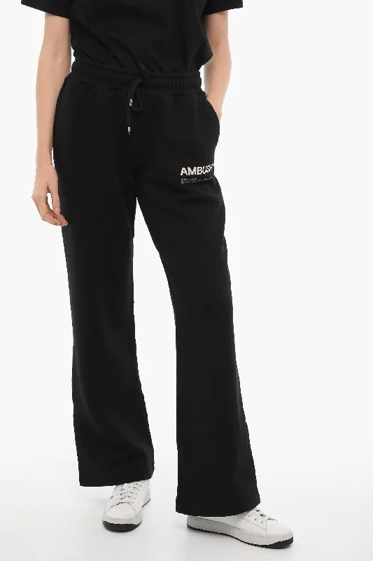 women's stretch leggings -Ambush Solid Color Sweat Pants with Printed Logo