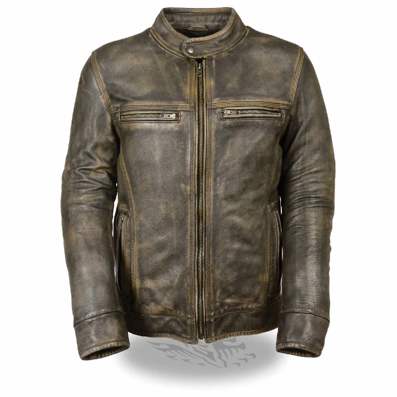 stylish business coats for women -Men’s Brown Distressed Scooter Jacket w/ Venting