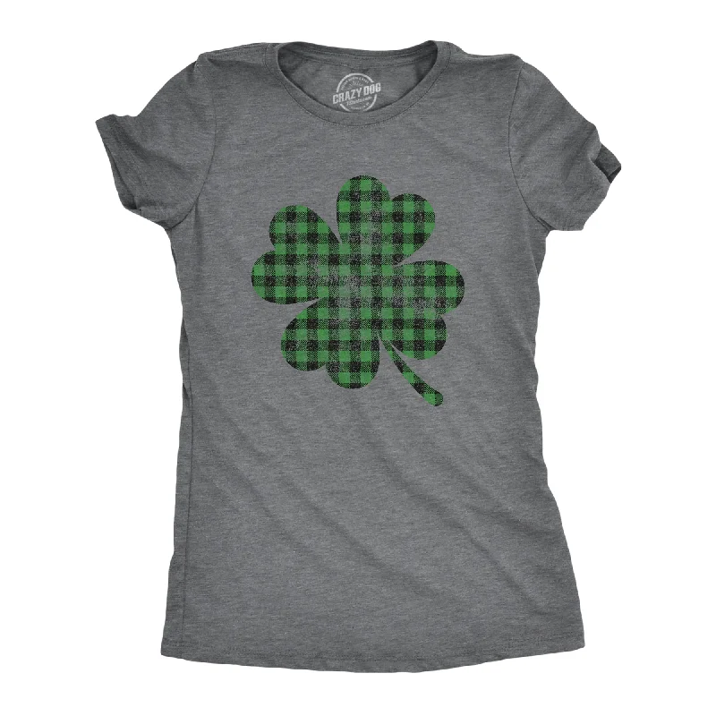 women's fitted blouses -Buffalo Plaid Shamrock Women's T Shirt