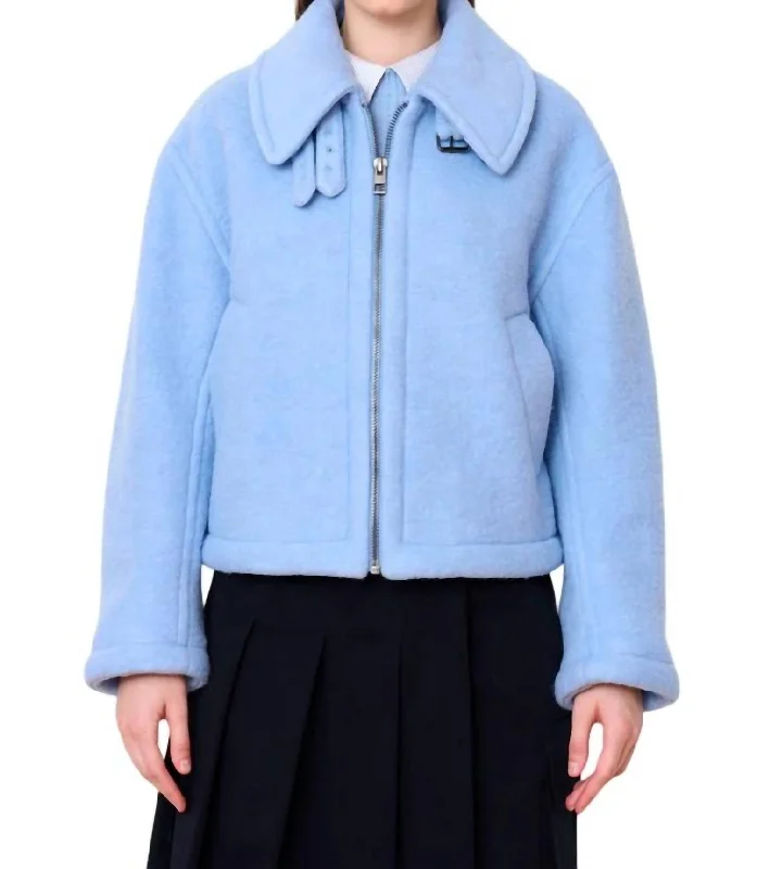 trendy parka coats for women -Cropped Aviator Jacket In Sky Blue