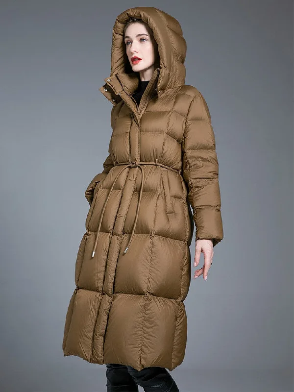 trendy sleeveless coats for women -Hooded Tie Drawstring Down Puffer Coat