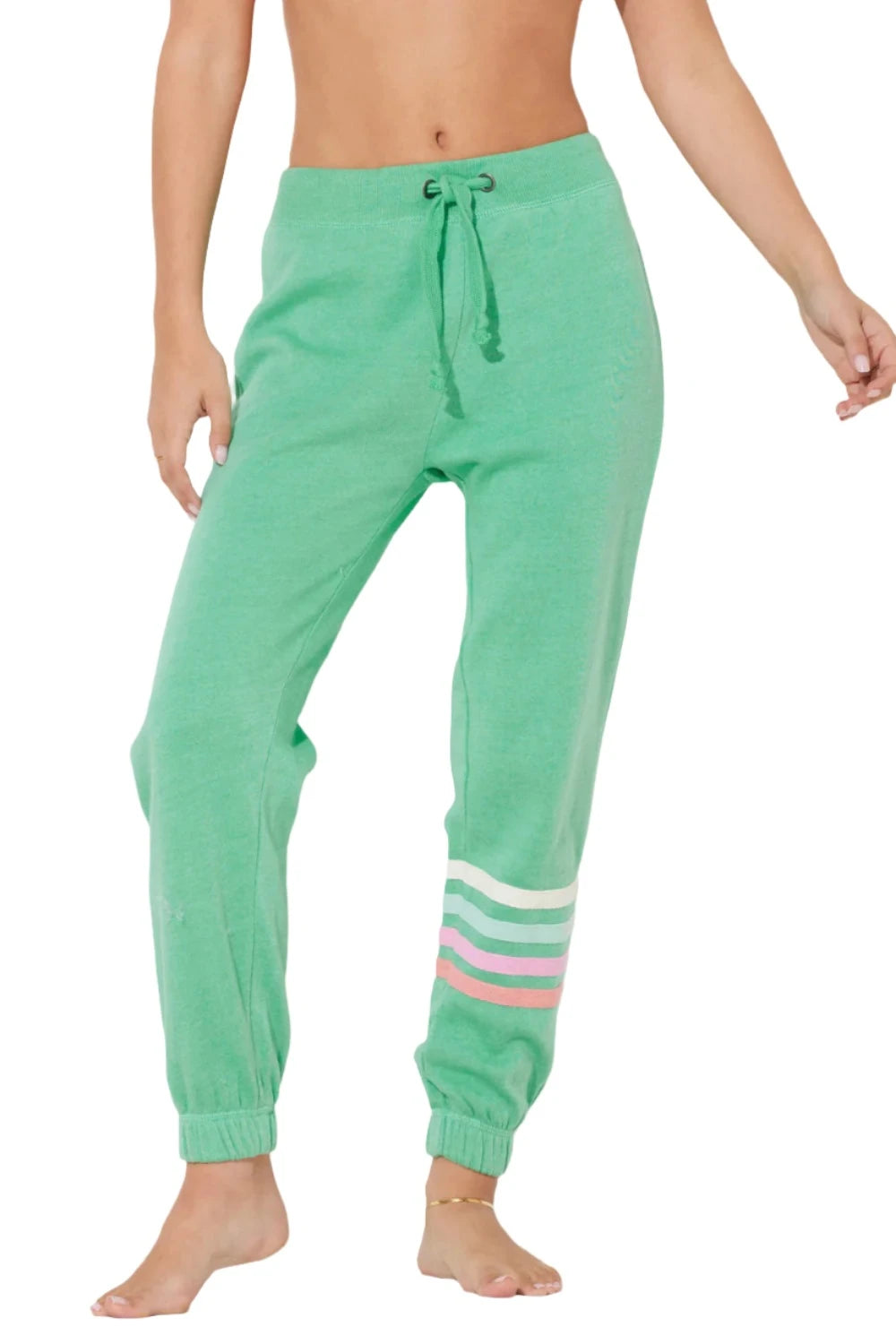 women's vegan leather trousers -Ocean Drive Fleece Summer Stripes Jogger OD12032 Surf Green