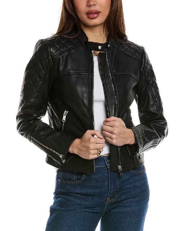 stylish hooded parkas for women -Reiss Adelaide Collarless Leather Biker Jacket