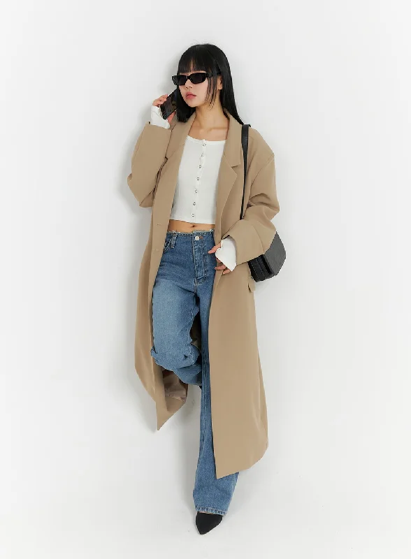 women's high-fashion winter coats -Solid Oversized Collar Long Coat IM414