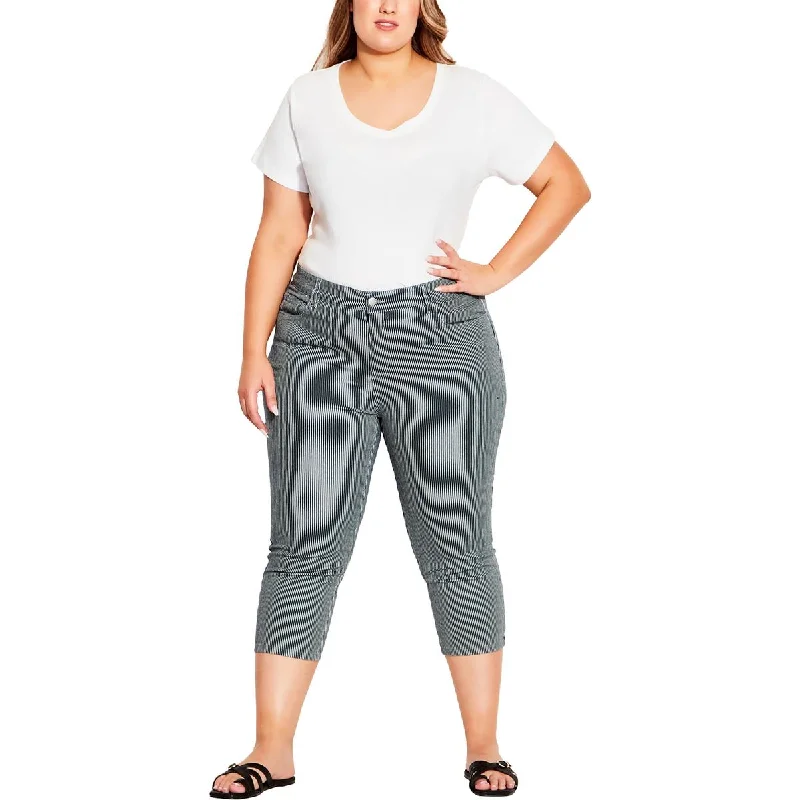 women's satin joggers -Avenue Womens High Rise Striped Capri Pants