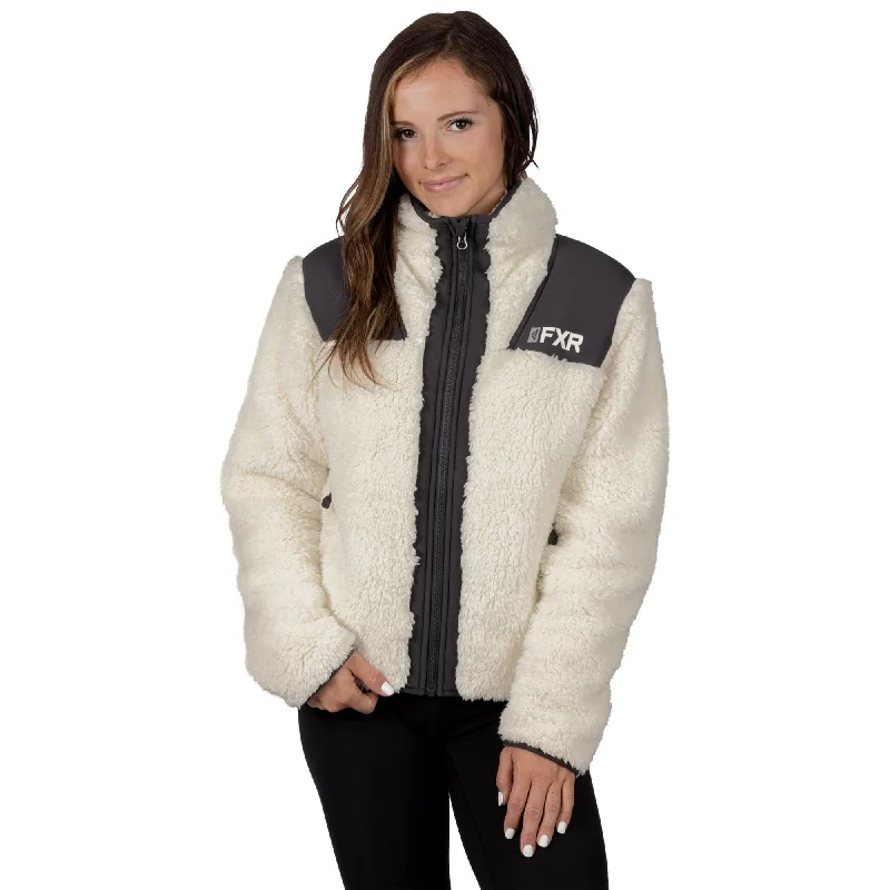 trendy quilted bomber jackets for women -FXR Mantra Sherpa Jacket Cream/Charcoal White