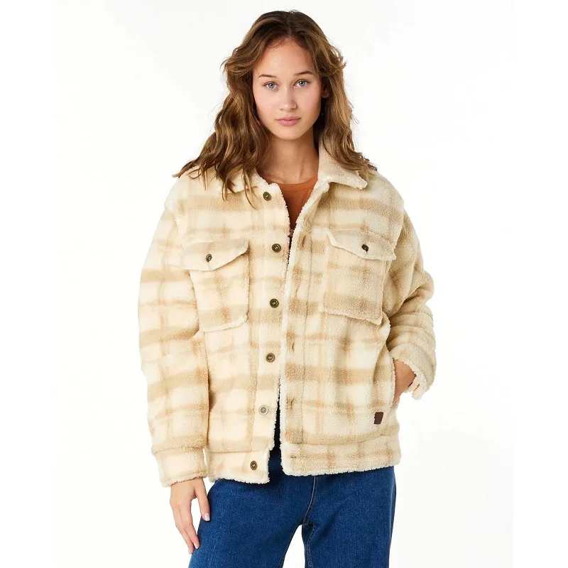 women's reversible jackets -Sunrise Session Sherpa Lined Button Up Jacket