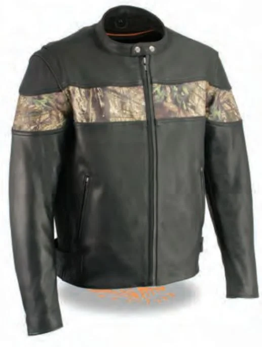 women's puff-sleeve coats -Men’s Side Stretch Leather Racer Jacket W/ Mossy Oak® Camo Print