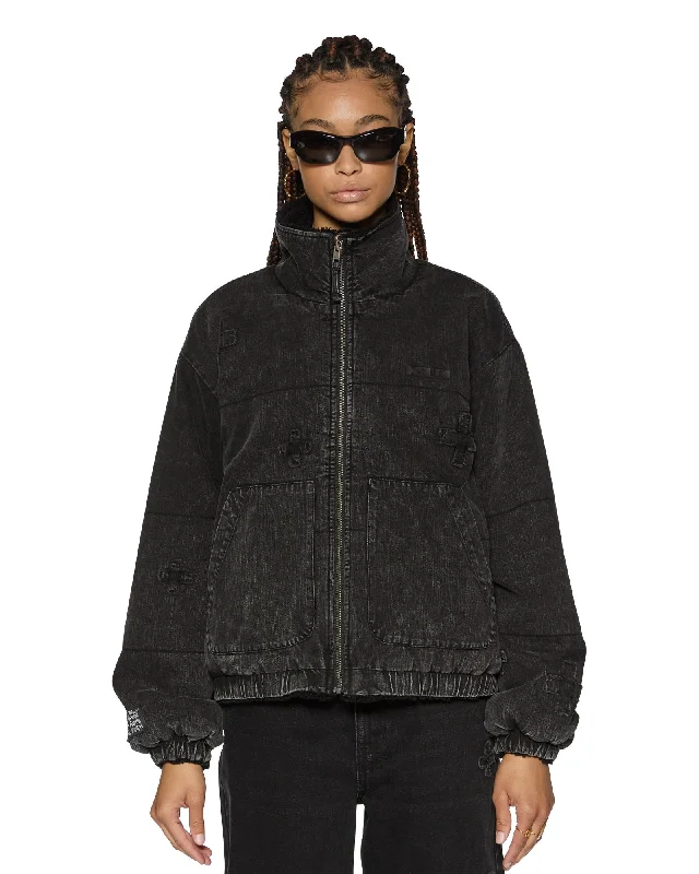 women's fur-collared coats -REVERSIBLE PUFFER JACKET NOIR KRAFTWERK/BLACK