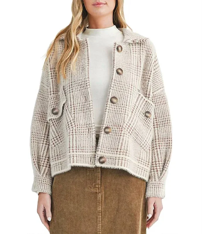 women's color-blocked coats -Layla Plaid Jacket In Ivory/brown