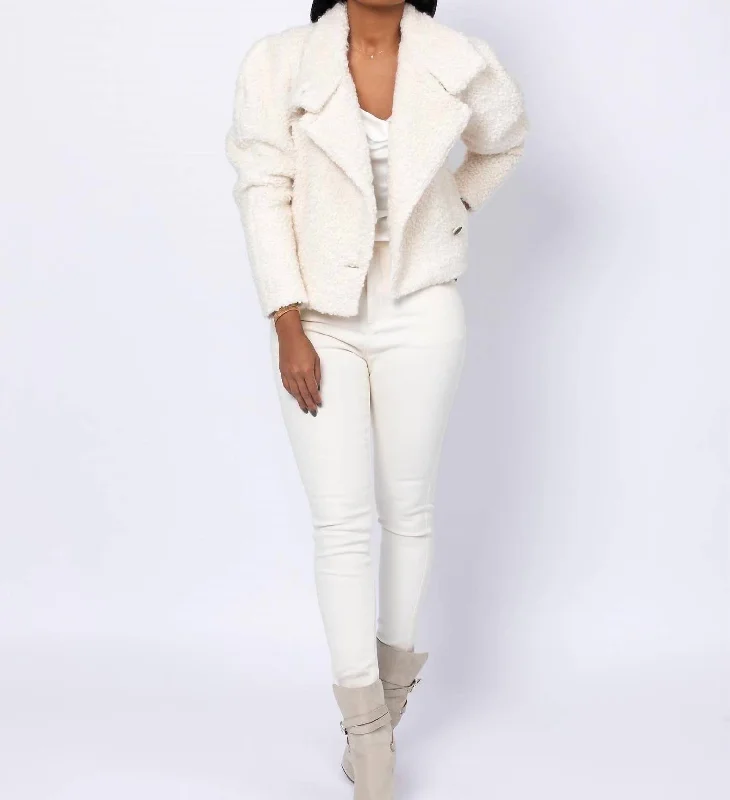 women's leopard print coats -Rolian Jacket In White