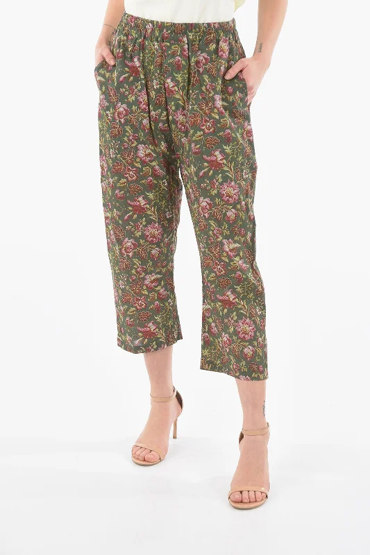 women's adjustable waist trousers -By Walid Floral Patterned JUAN Cropped Pants