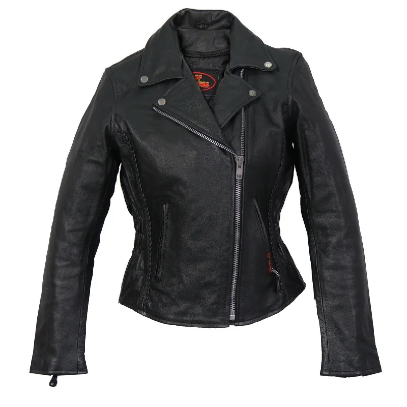 women's cape-style jackets -Hot Leathers JKL1009 Ladies Braided Motorcycle Leather Jacket