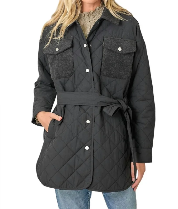 women's sporty hybrid coats -Media Quilting Jacket In Black Mix