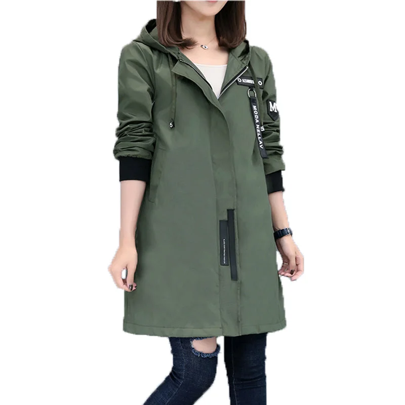 trendy faux leather coats for women -Womens Casual Hooded Zipped Up Jacket in Army Green