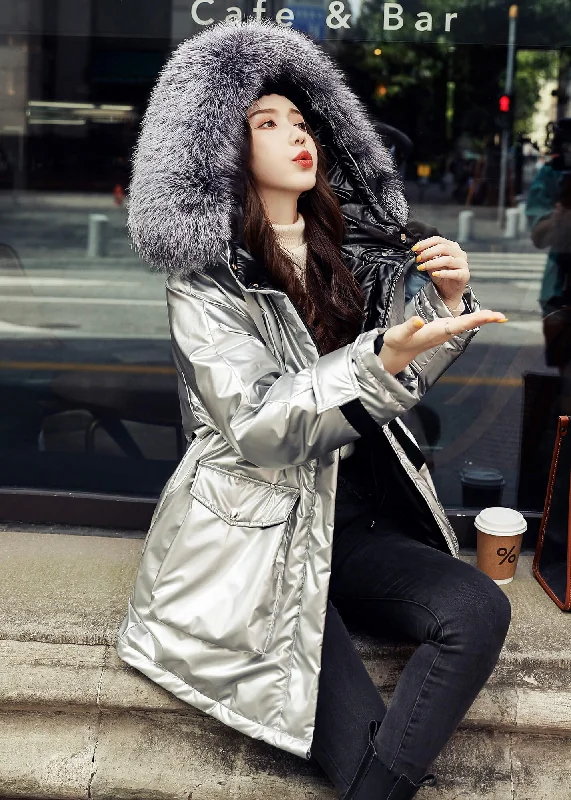 women's cape-style jackets -Waterproof Hooded Down Puffer Parka with Faux Fur Trim