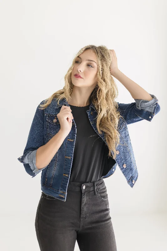 ladies' fleece bomber jackets -Deanna Denim Jacket Dark Wash